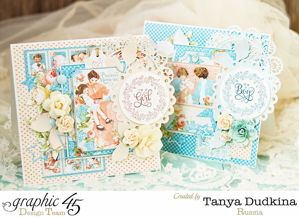 I made boy and girl cards to show my favorite technique of adding stamped labels on a card.