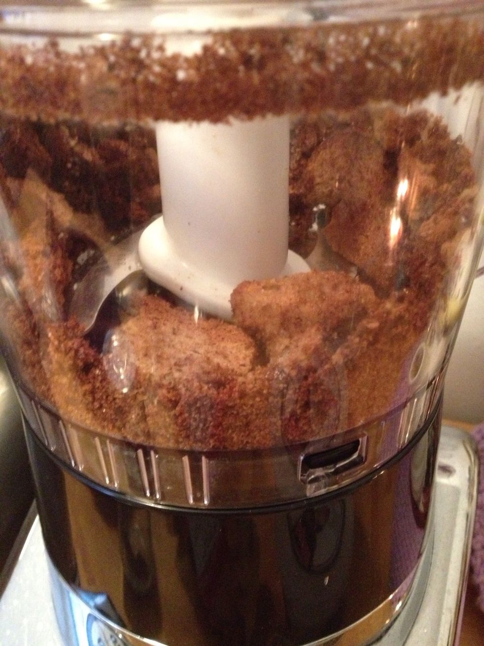 I made bread crumbs by processing toasted bread slices in food processor until crumbly.