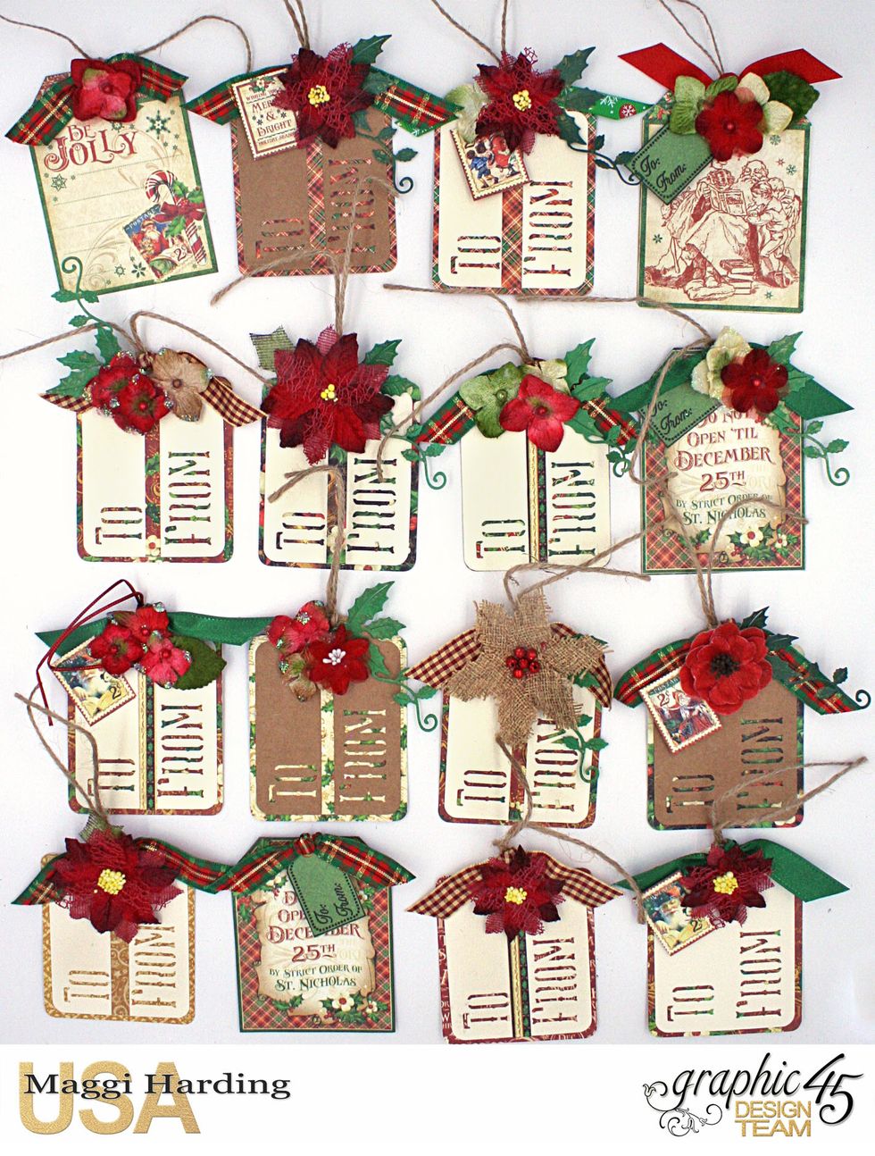 I made lots of tags all similarly embellished. I made 18 in about an hour. Now that's my kind of quick and easy!