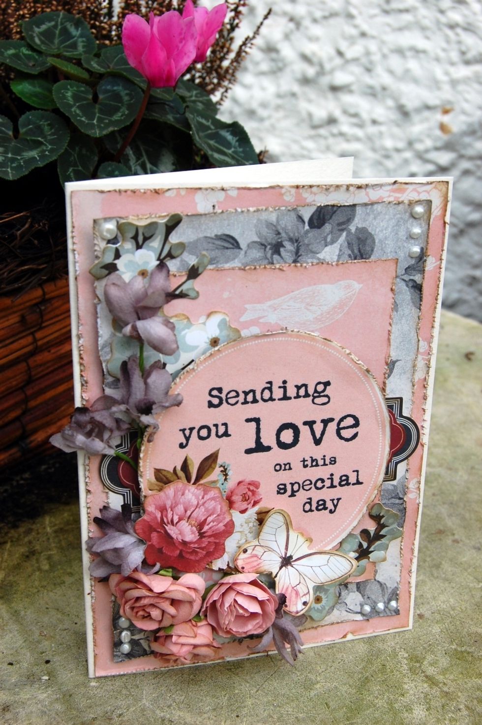 I made my own envelope for this card to allow for the extra space needed to fit my embellished card in!