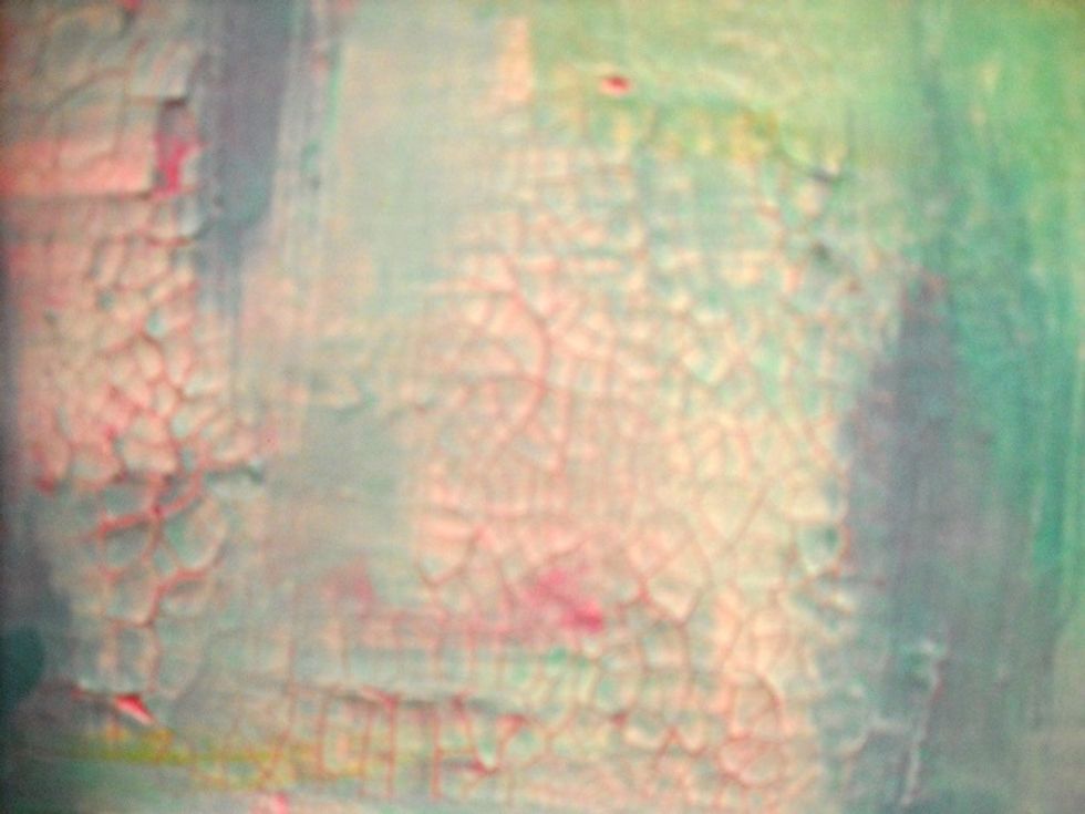 I made sure each of the crackle had a good coat of dark pink before I added the other colors so the "tracks" are pink. (Sorry so blurry)