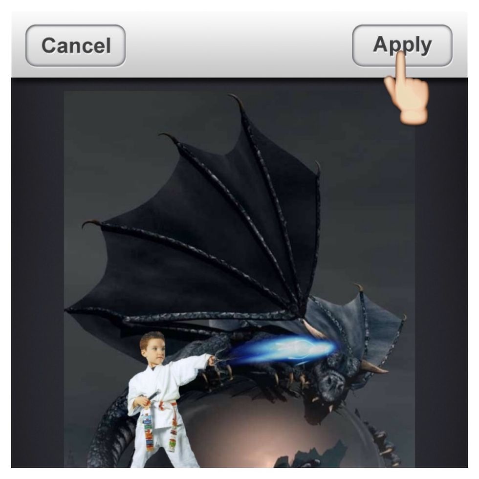 I made the effect smaller and positioned it so you could still see most of the dragon's head.  When you like the position of your effect, tap Apply.
