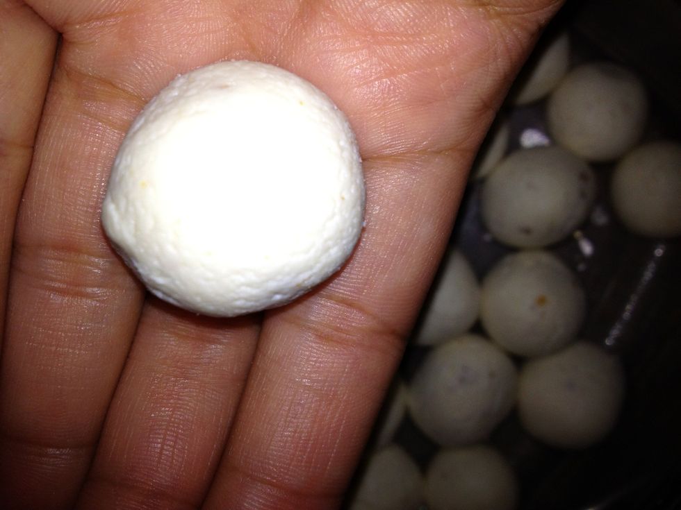 I made them about this size you can make any size you want. While you are doing this heat about 4-5 cups of water add sugar and cardamom and let it boil