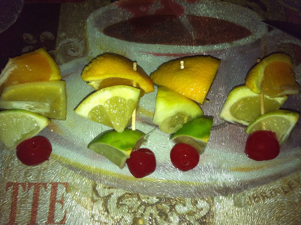 I made these little toothpick garnishes with a marschino cherry on the end to fancy up the wine glasses \ud83d\ude09