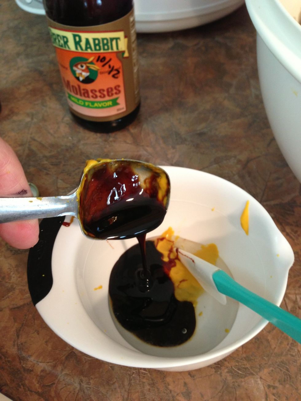 I measured vinegar, mustard, molasses, and Worcestershire sauce in small bowl to blend.