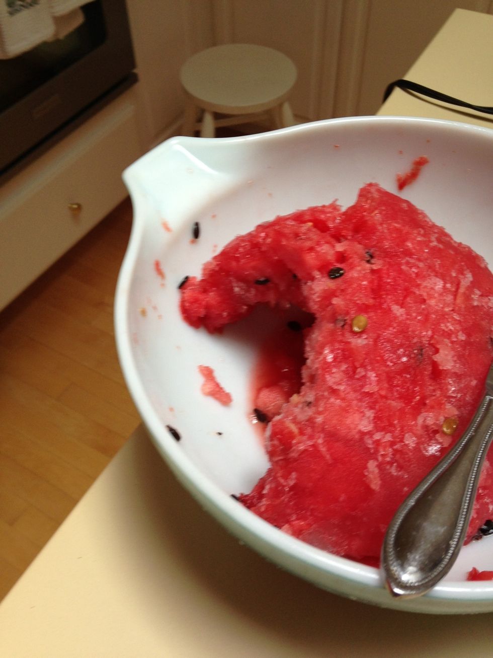 I microwaved the watermelon since it was solid. I put a small piece in blender.