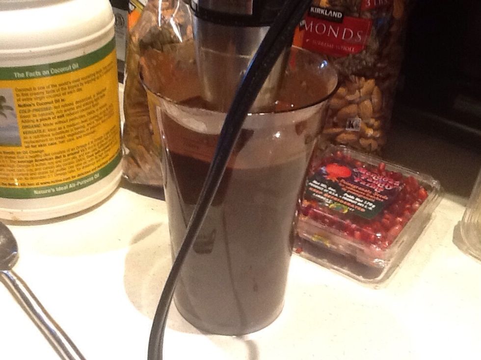 I mix the oil, cocoa and stevia with a stick blender.