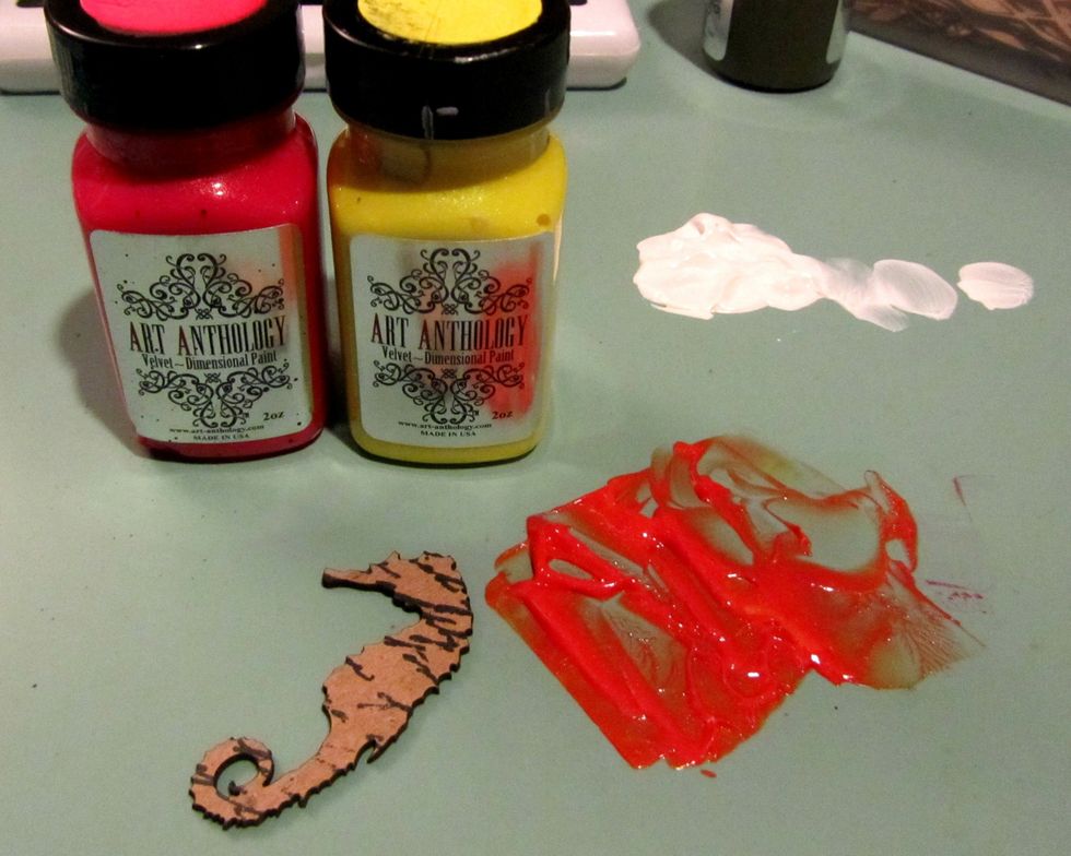 I mixed the Fiesta and Lemon Tart to create a coral color for the Um Wow Studio Chip board seahorse and starfish.