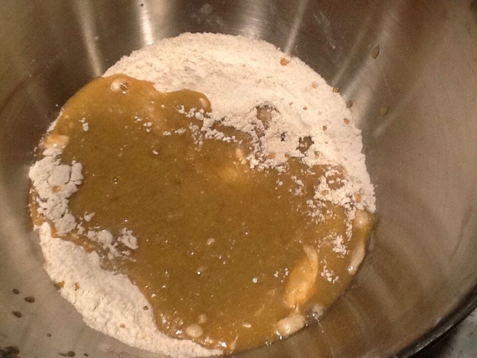 I mixed together the dry ingredients then put the wet ingredients in the middle.