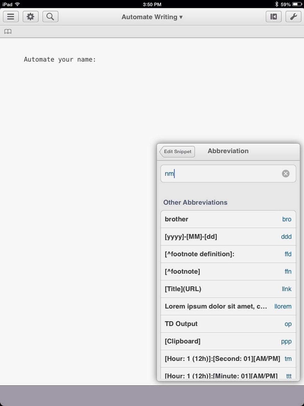 I named my abbreviation "nm."