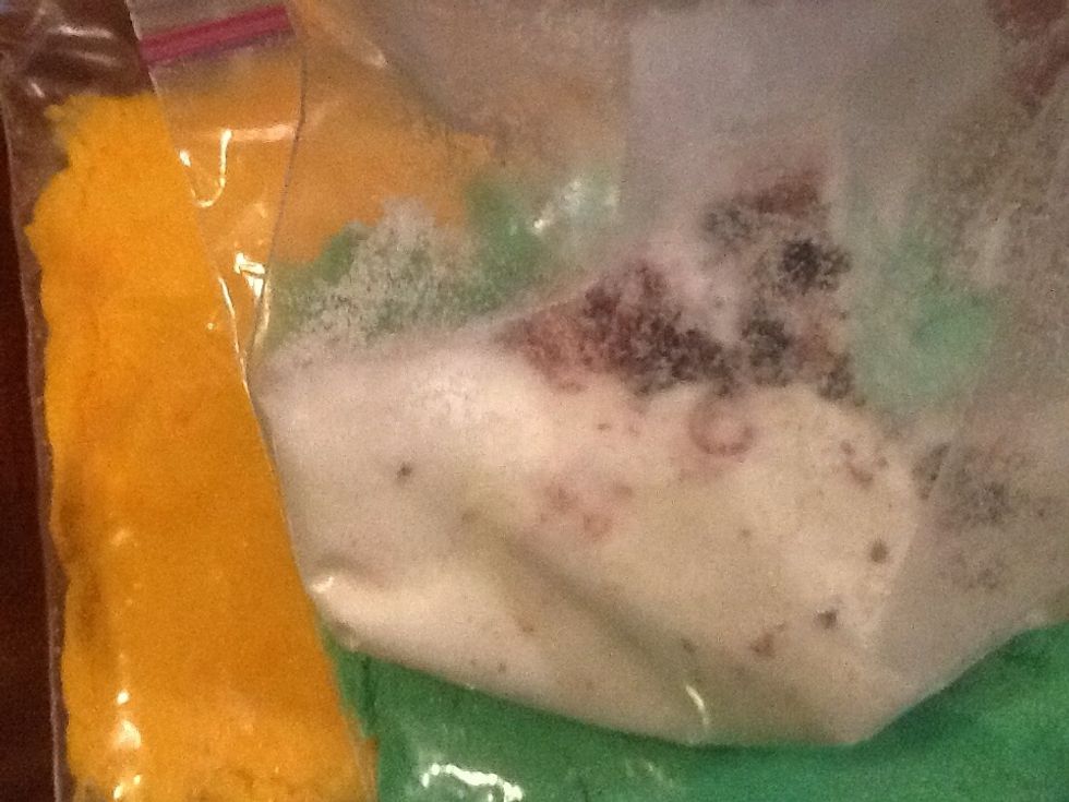 I need a purple. Red and blue make lavender. Add one drop at a time to experiment.