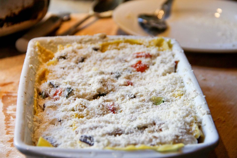 I nice layer of parmigiano cheese to finish the top