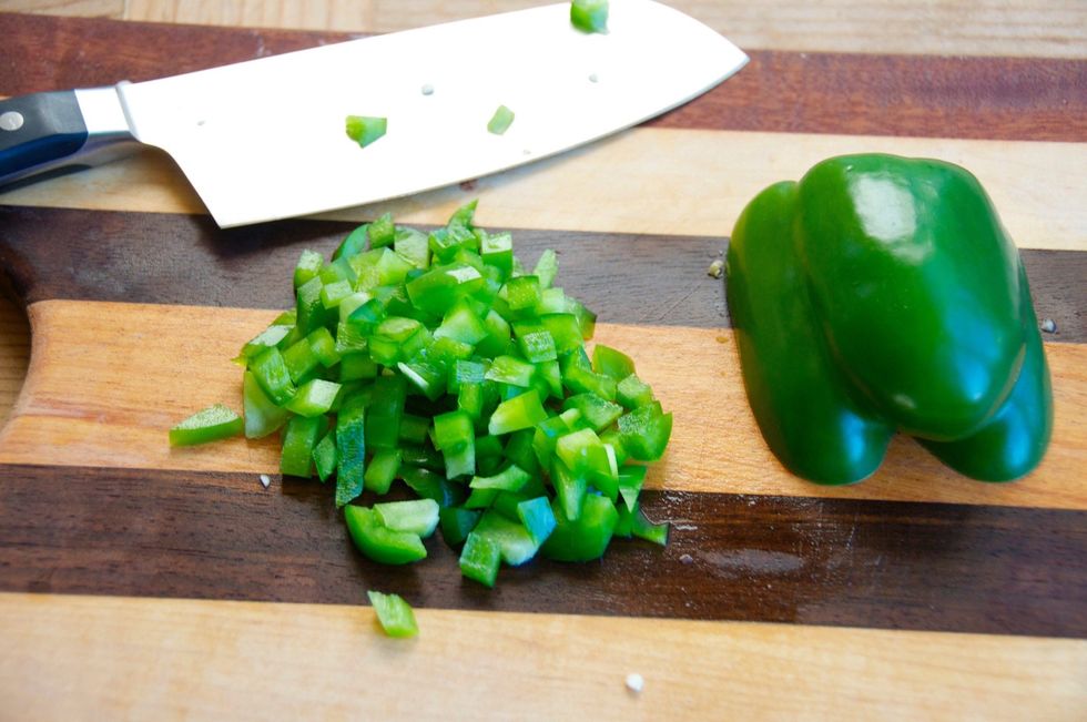 I only used 1/2 of the green bell pepper but you can use it all if you'd like...