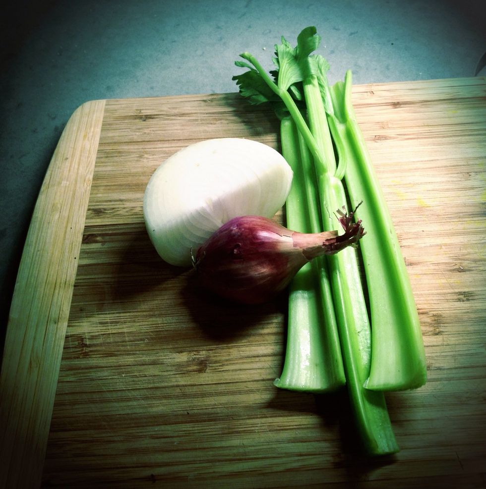 I only used half an onion today. Make sure to peel the outer skin of your shallot. Shallots are like small flavorful onions. They have a slightly sweet and garlicky taste