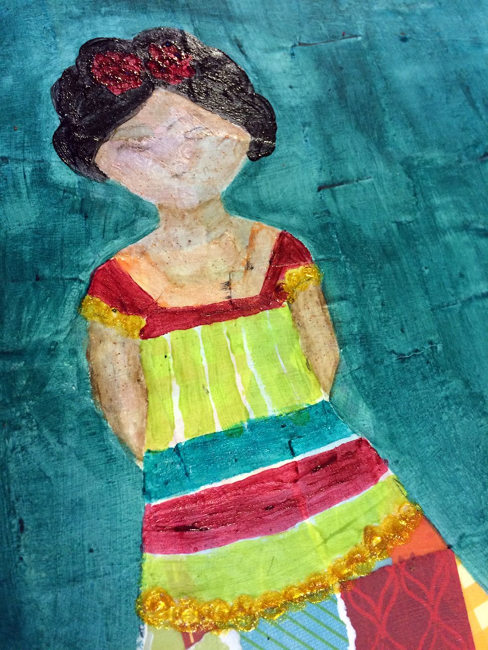 I painted in some detail on the face, hair and blouse.