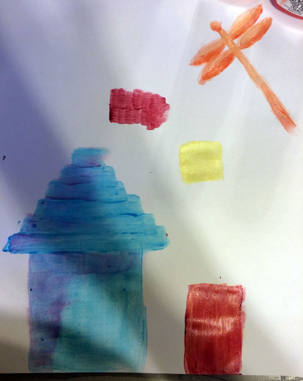 I painted my elements on a separate piece of paper, my house, door, chimney, window and a pretty dragonfly.  I used Baby Blue Eyes, Red Velvet, Sunshine, Just Peachy and Coral Sorbets.