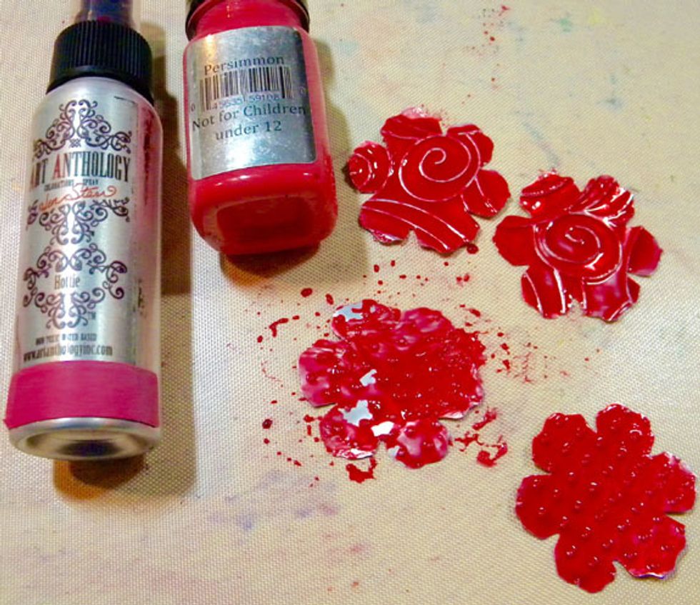 I painted the smaller flowers with Persimmon Velvet and Hottie Colorations Spray.