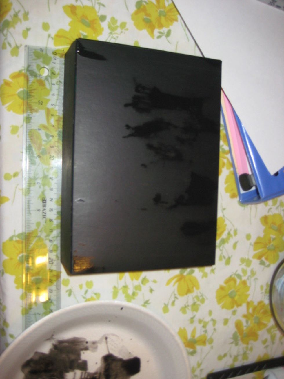 I painted the whole thing but if you want you can paint the top, front, and sides and then put black card stock on the back. I would have done that but I had left over paint. Loved the matte finish.