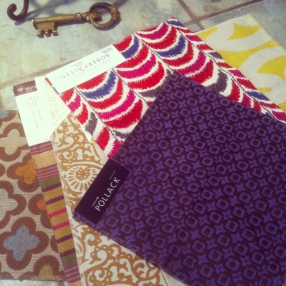 I picked up some funky fabric samples at a garage sale for super cheap. They're not big but definitely usable. This project would be perfect for fabric scraps.