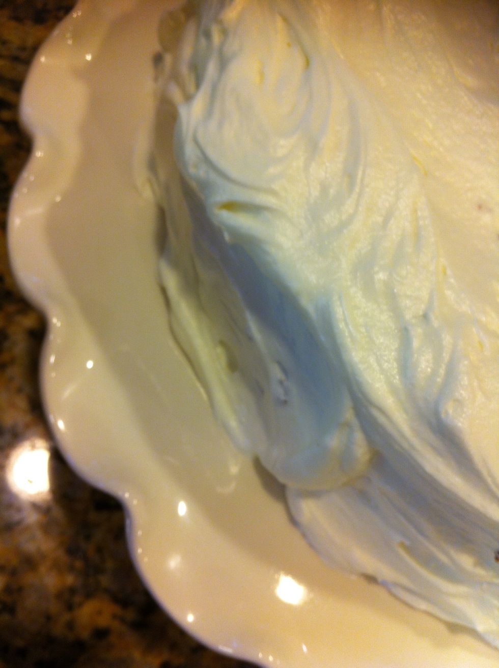 I place on a cake stand and frost all top and sides