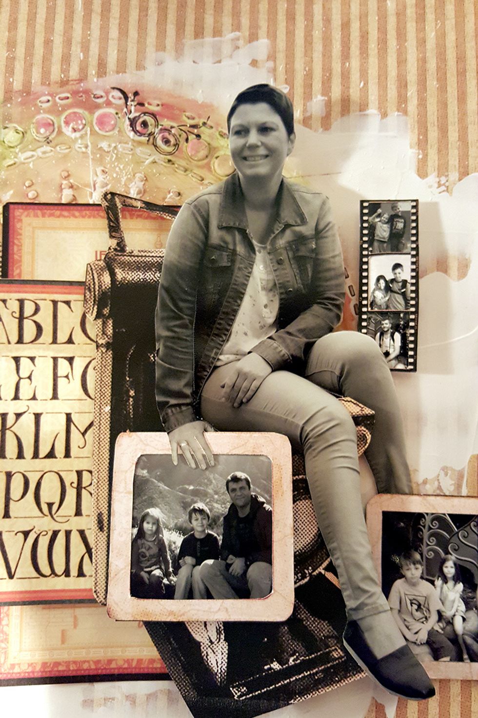I placed the small pictures in my hand, in front of my foot and next to me.