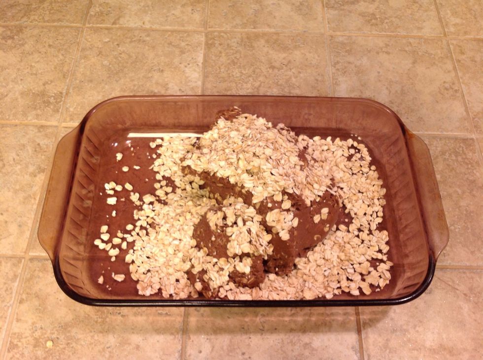 I prefer to add the last cup of oats and mix by hand. If you are feeling like Popeye go ahead and try to mix all 3 cups of oats in mixing bowl.