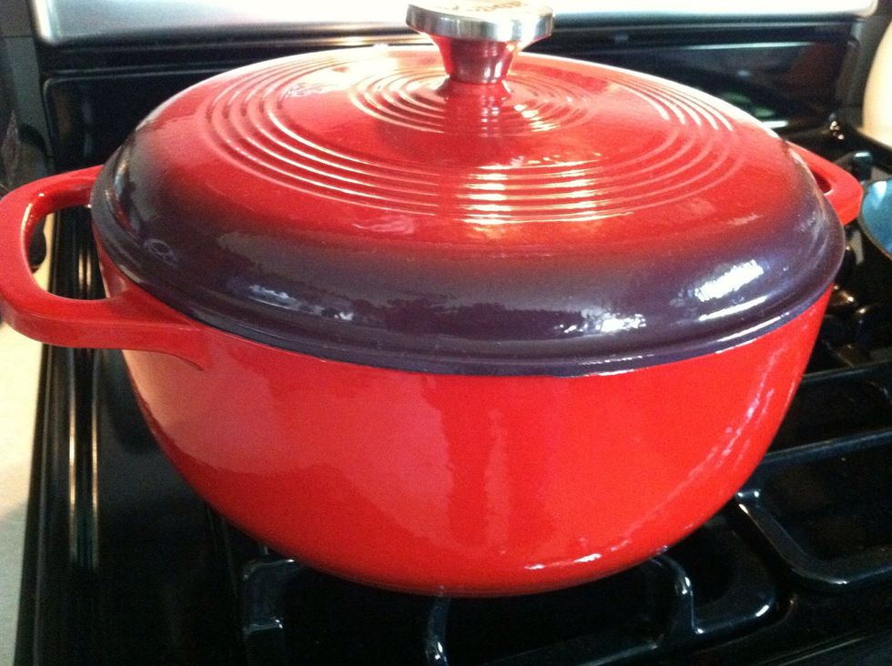 I prefer to bake my bread in this enameled cast iron Dutch oven.