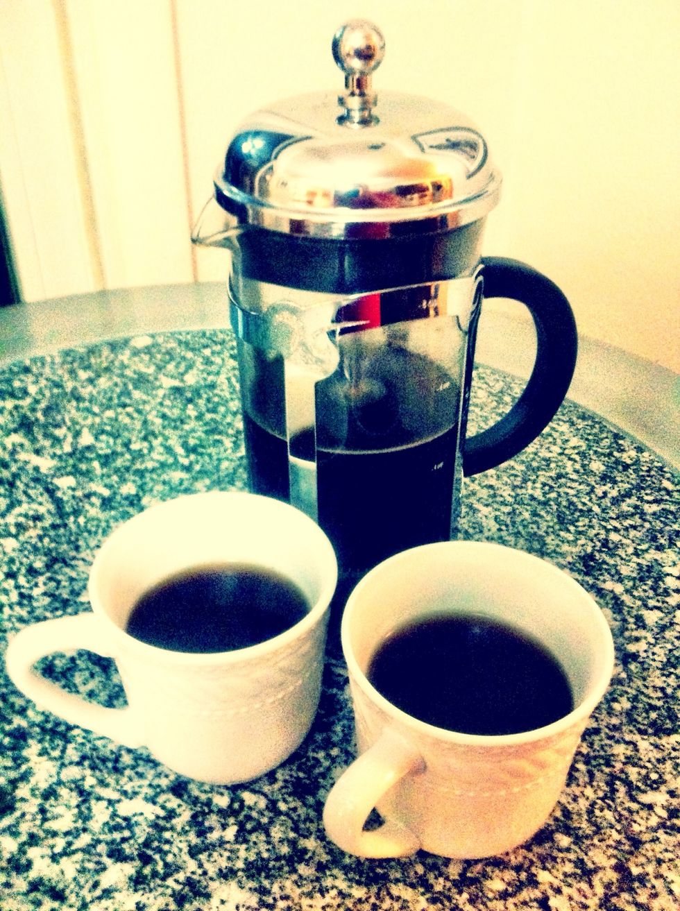 I present to you French press coffee! You will definitely appreciate the taste and smell cause none of the natural oil and flavor was filtered out by a paper filter!