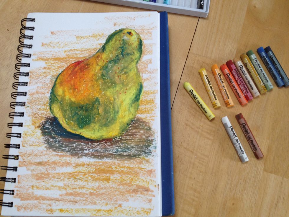 I pulled more colors than I used. The colors you use will give your drawing a different interpretation. Notice that when using pastels the final product has a much more saturated look.