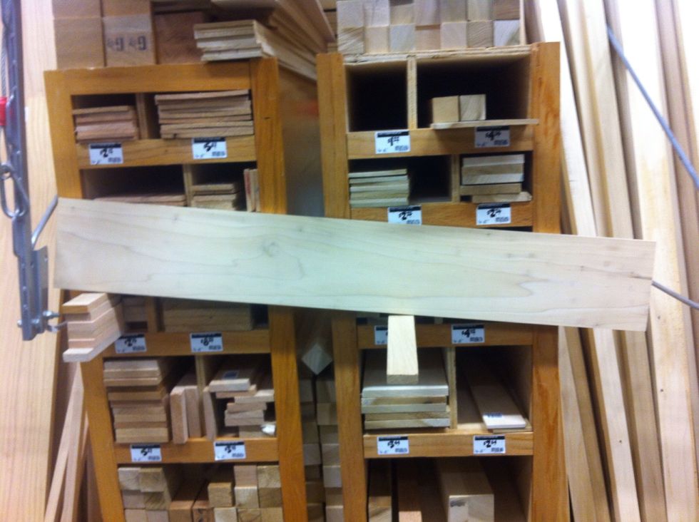 I purchased a piece of long wood (preference on the type of wood depends on you) and got it cut down to 35". Home Depot has a section for planks of various types of wood in various lengths. Price: $6