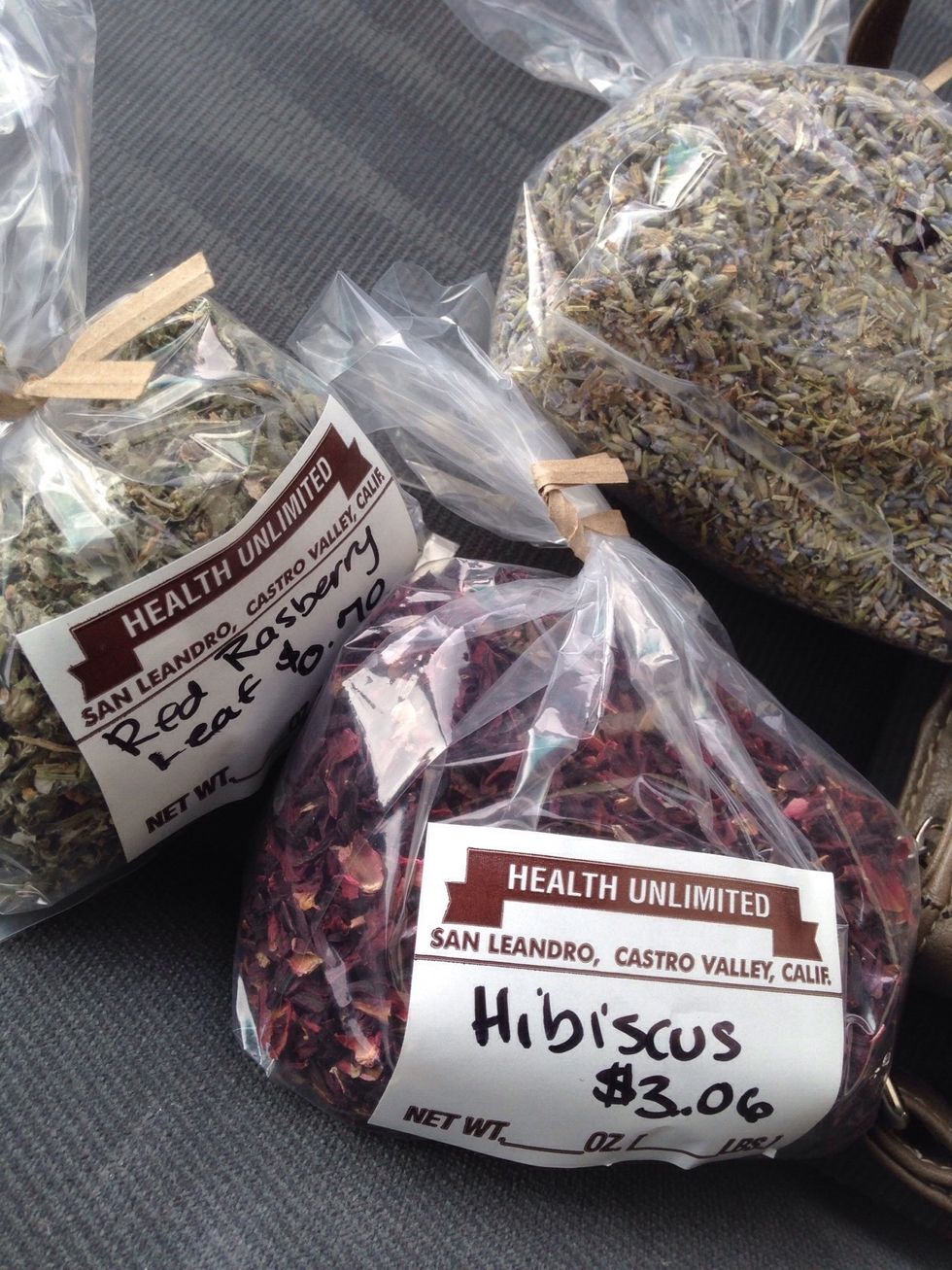 I purchased dried lavender, hibiscus & red raspberry leaves at a local health food store.