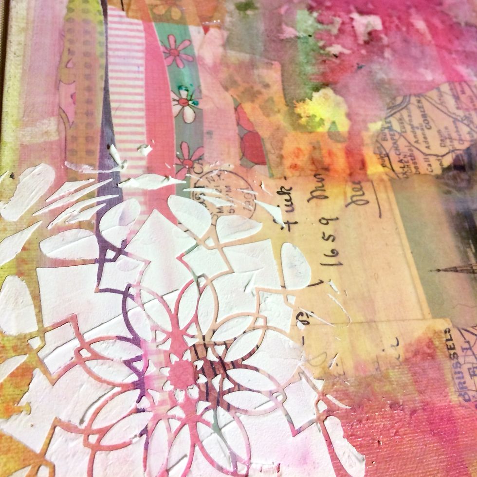 I pushed Mud Texture Medium through the Kaleidoscope Stencil.