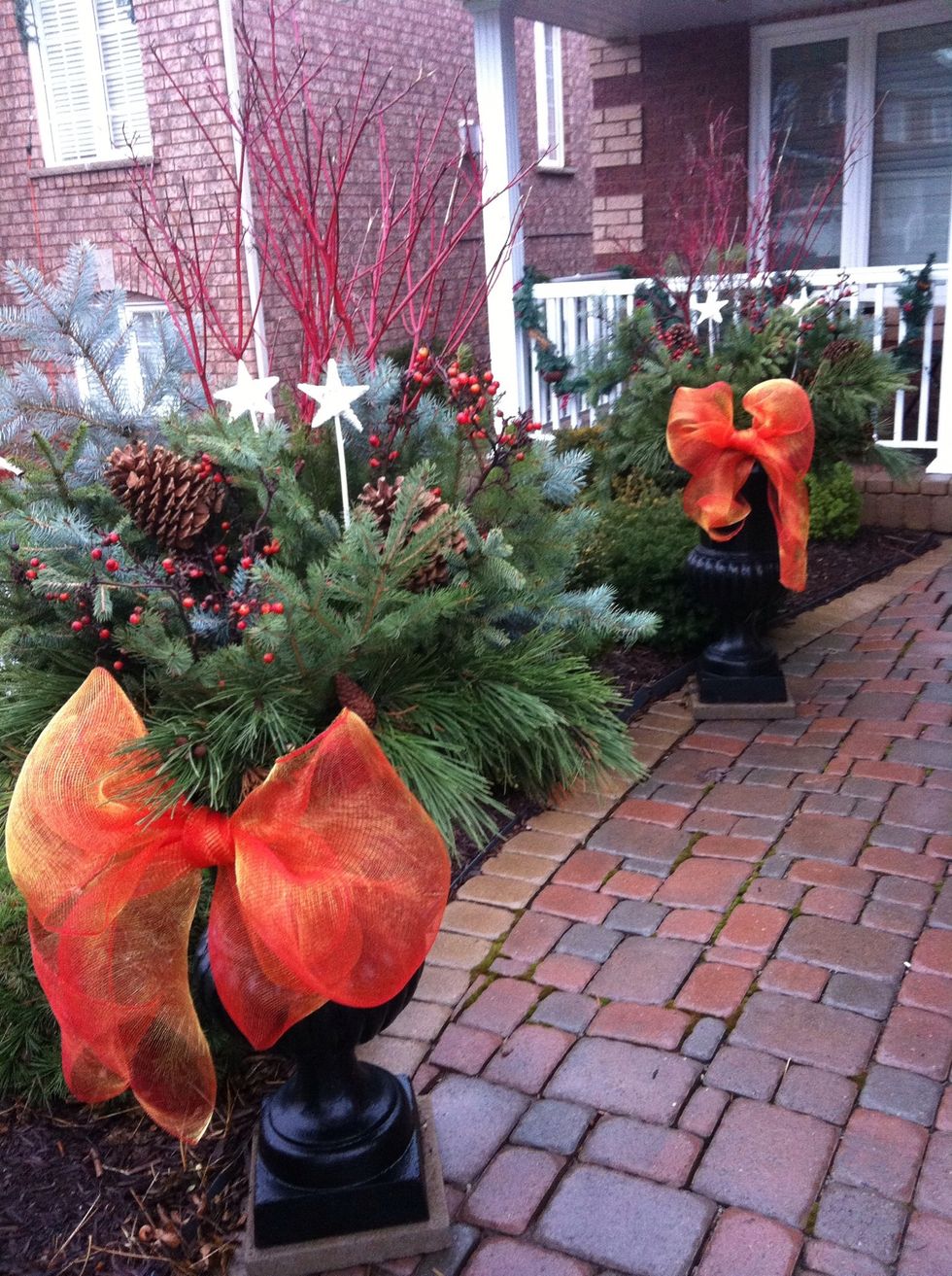 I put a couple of big pine cones and stars. Water the pot a bit and you're done!