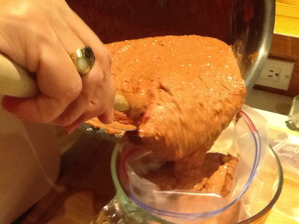 I put a gallon ziplock in an 8 cup bowl and pour the mixture inside. Zip it up tight.
