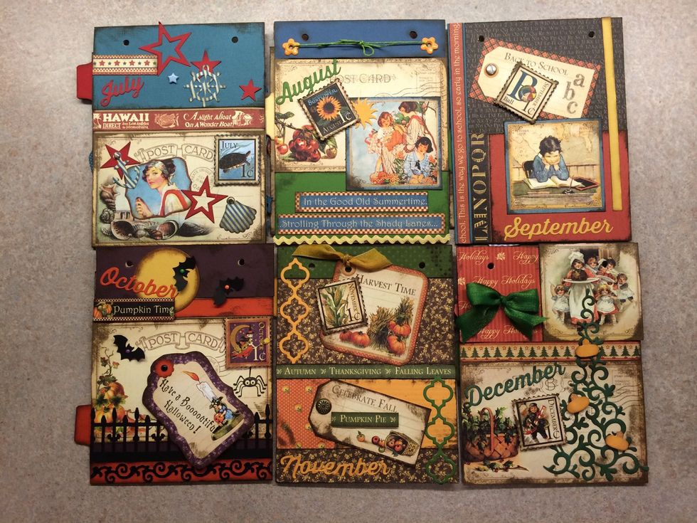 I put a month on each side of pocket, so there are 6 pockets and you just open rings each month and flip them.