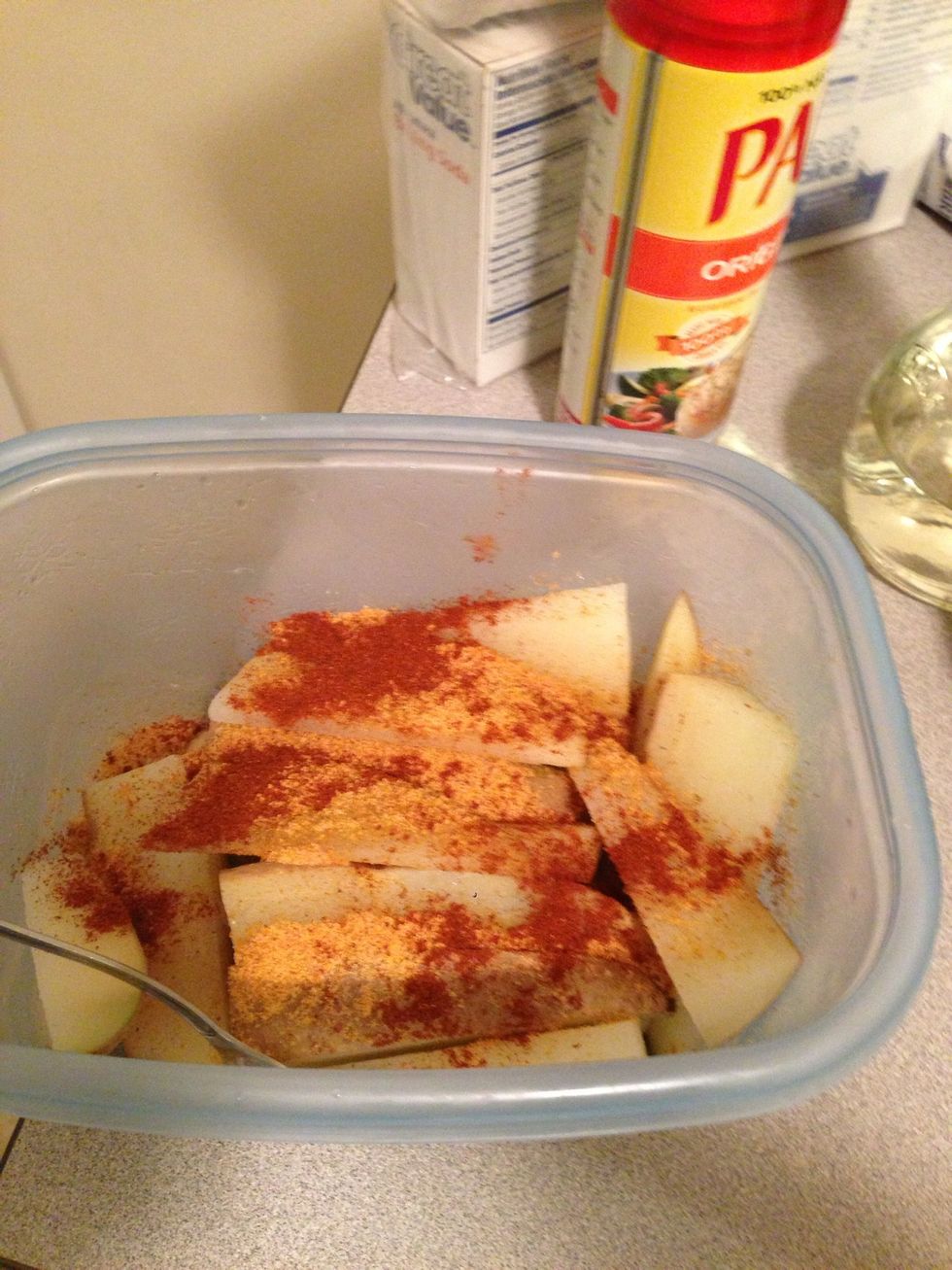I put about 2 tsp of chili powder on the potatoes.