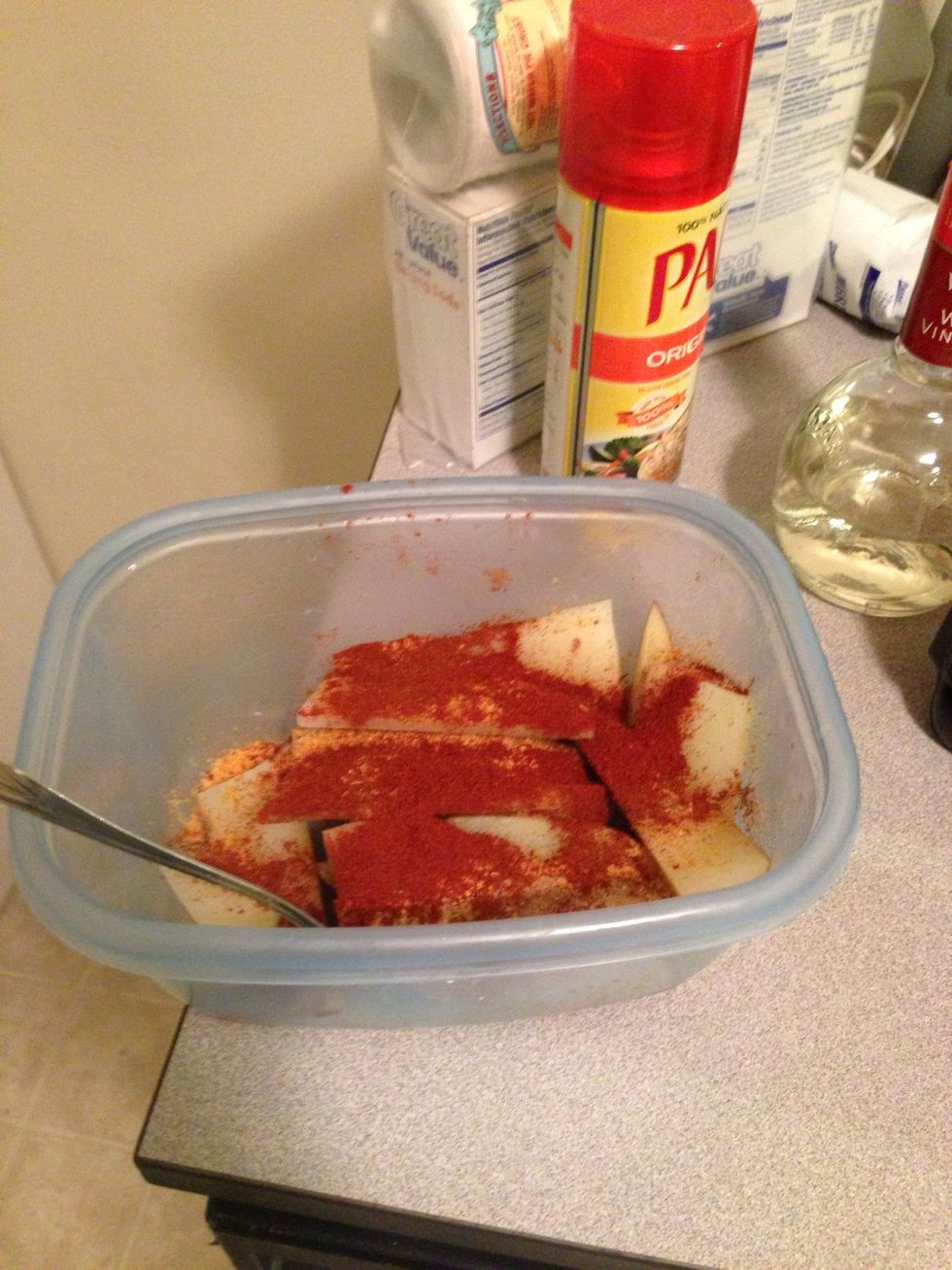 I put about 2 tsp of paprika on the potatoes.