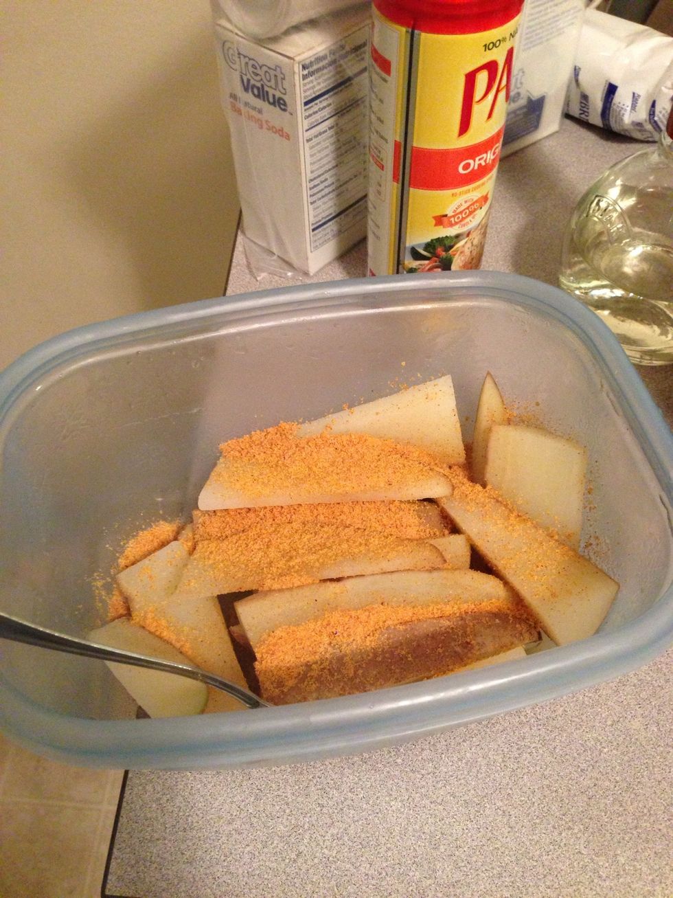 I put about 2 tsp of seasoning salt on the potatoes.