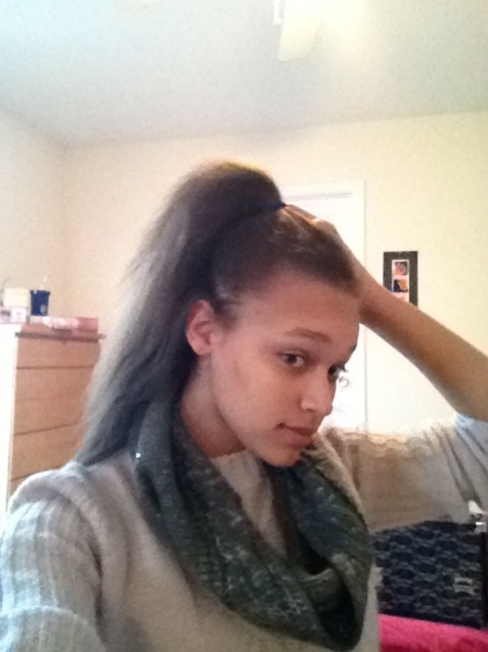 I put mine in a ponytail for now, just to keep it out of the way
