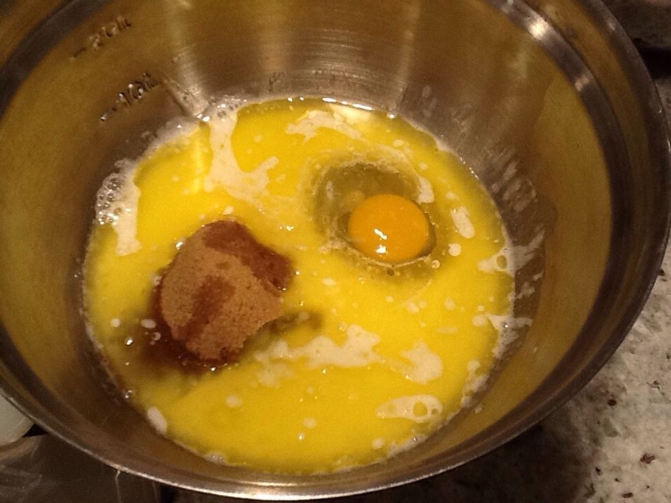 I put one egg in and mixed the brown sugar, milk, and butter all together.