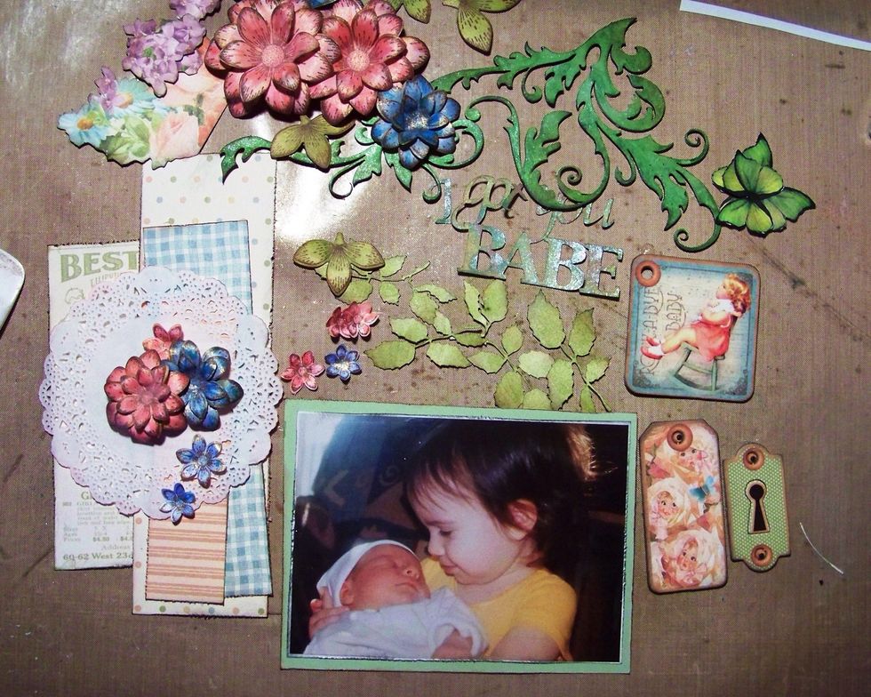 I put out all my embellies. I pull quite a bit, and don't always use them all. I like to have a variety to choose from. Take time to ink up all your edges.