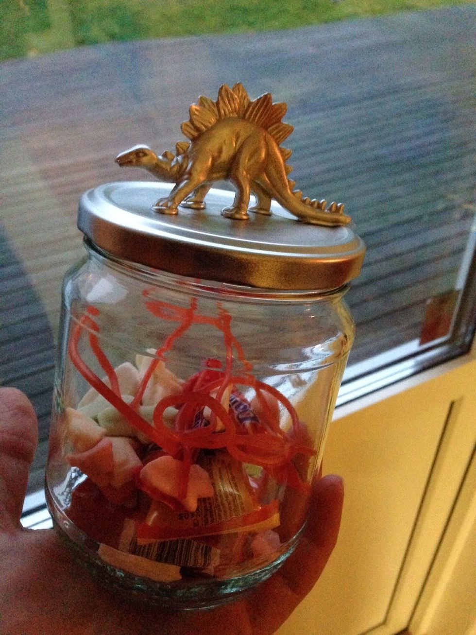 I put some candy in my jars, on my sons birthday party his friends are getting candy jars \ud83d\ude0b