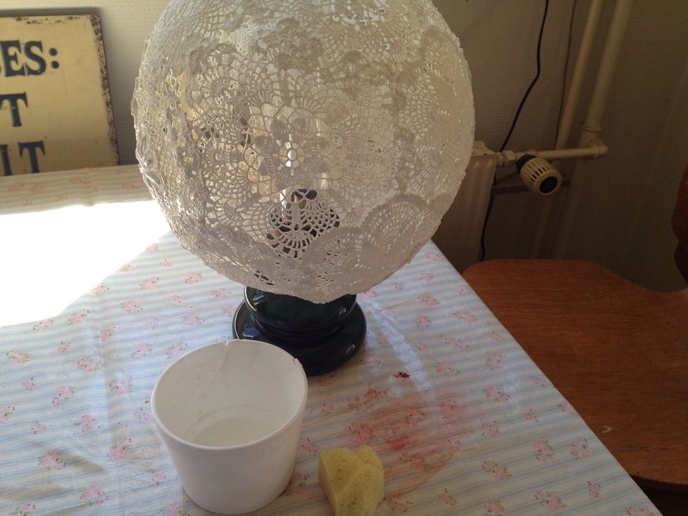 I put varnish on the shade to make it easy to dust and clean later, but it just came out to shiny so I diluted some white paint and applied it using a sponge