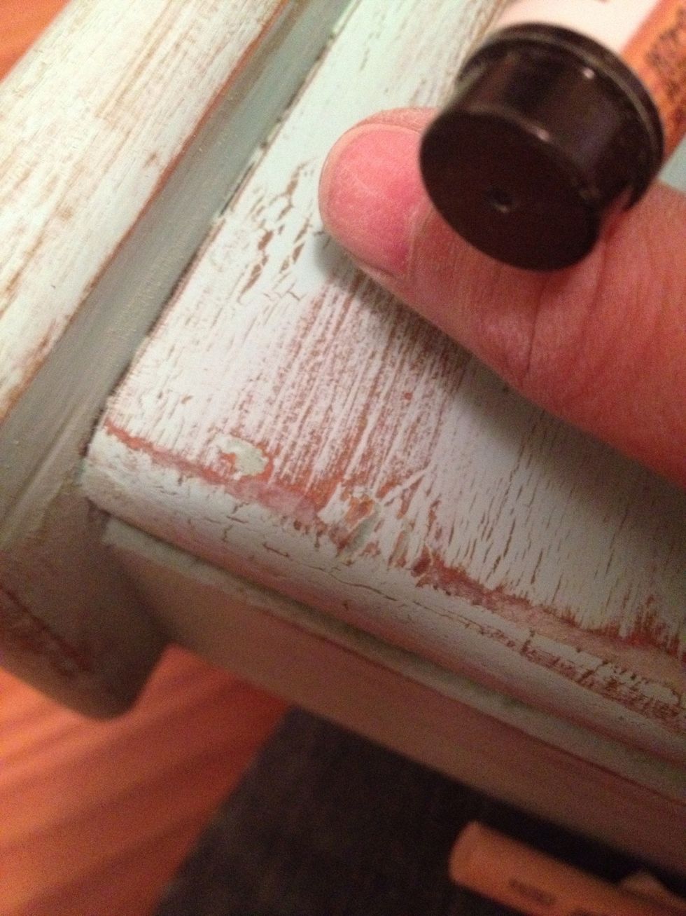 I quickly smudged the wood stain with paint dust so it blended well.