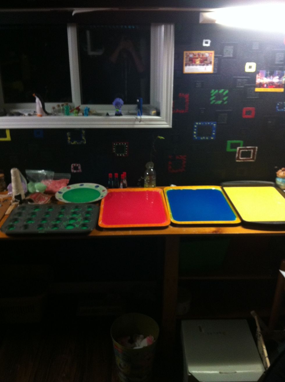 I ran out of trays and had to use muffin tins and a plate:) this is four batches.