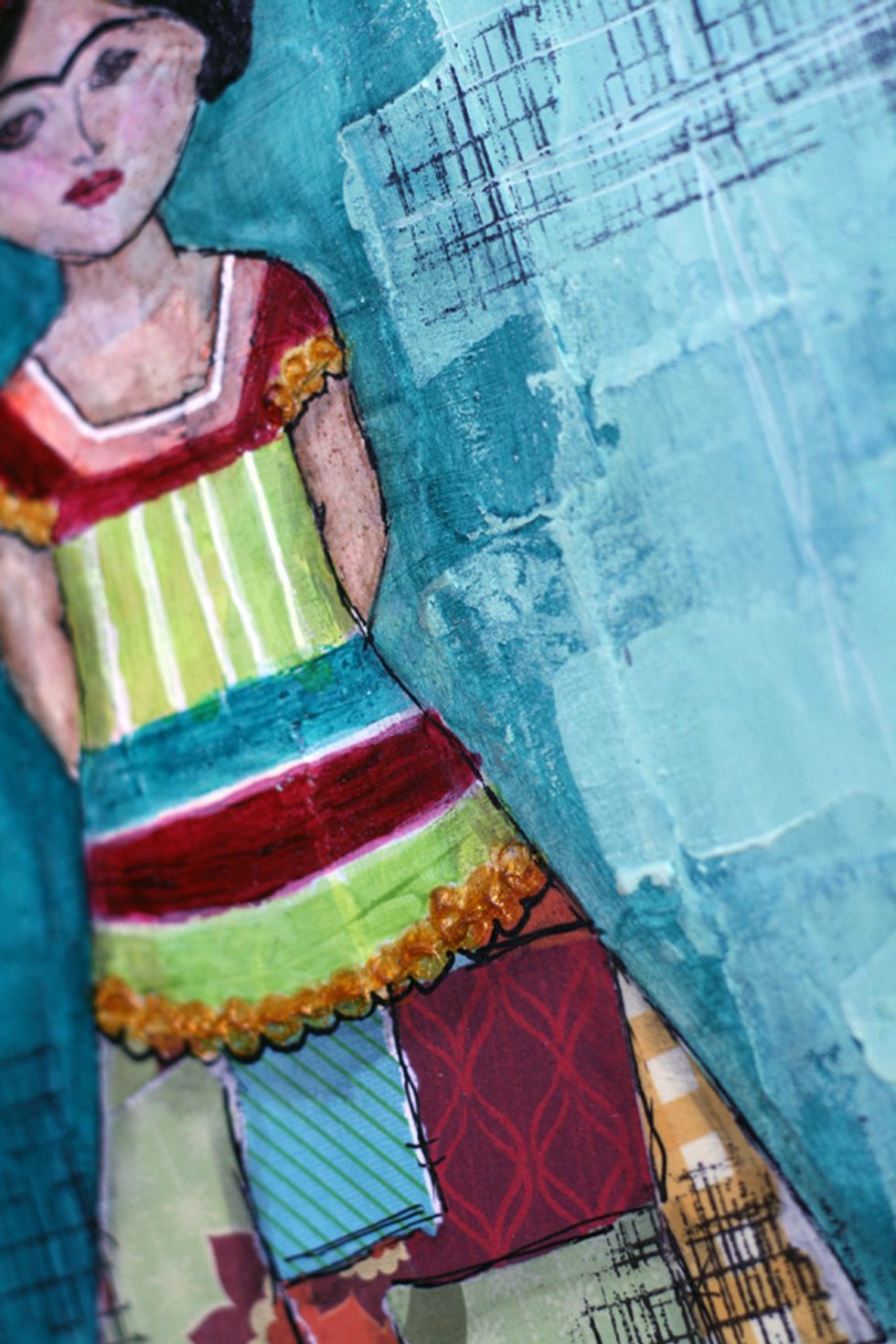 I randomly stamped a texture stamp around the canvas with black ink.