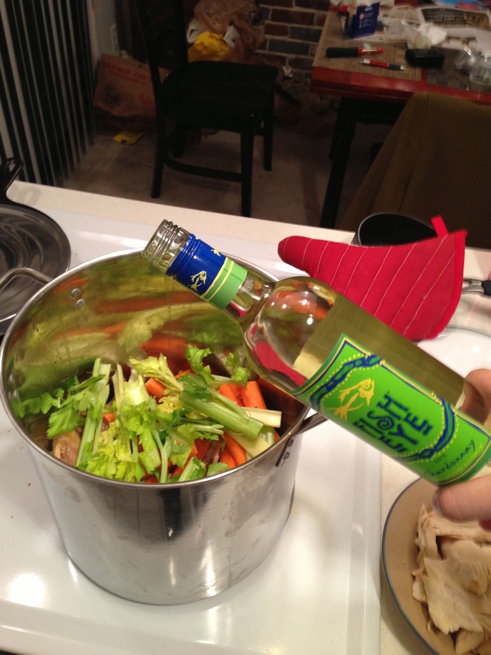 I recommend 2 bottles of wine. One for the broth and one to drink.
