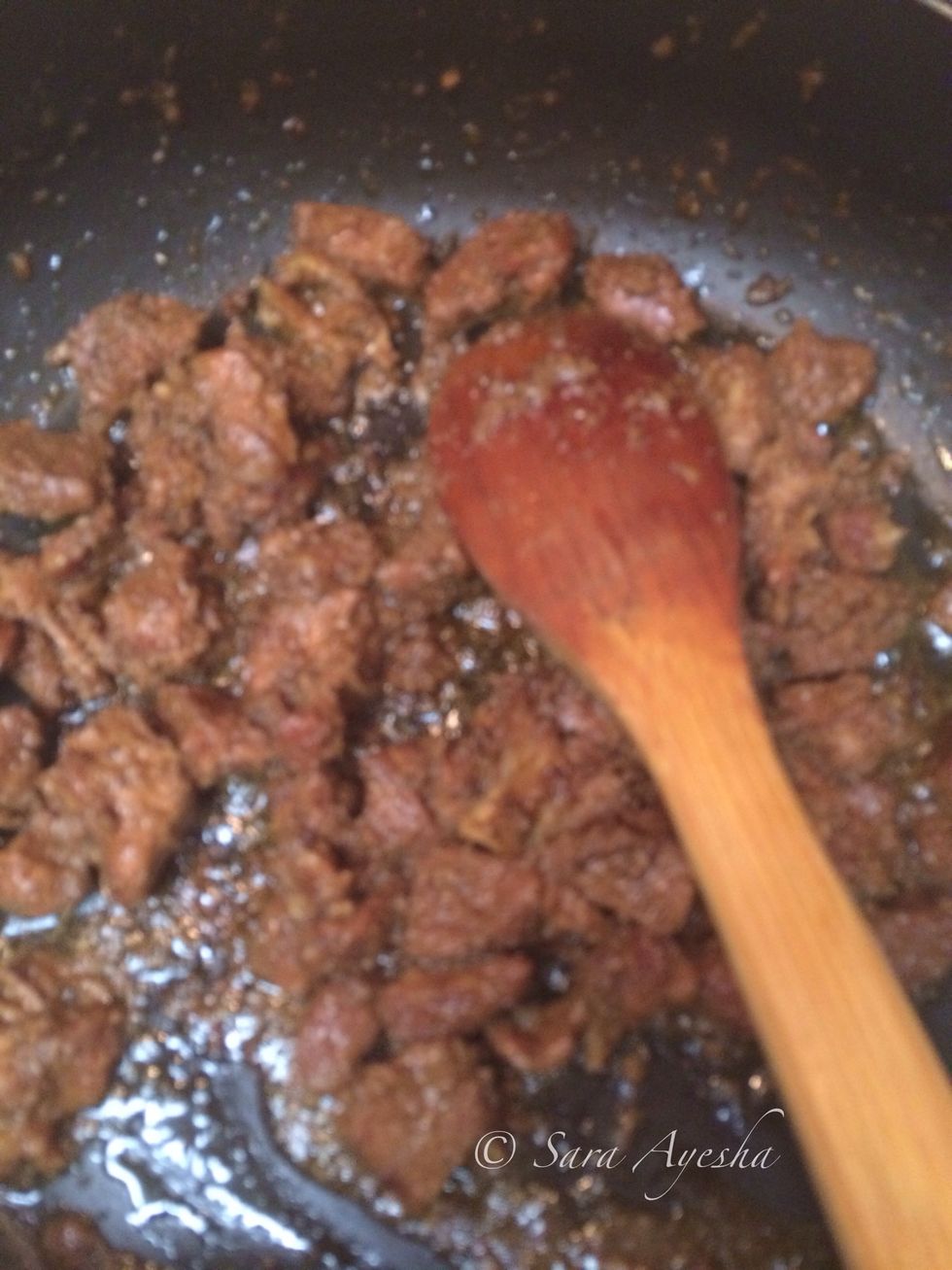 I removed a little before adding olive oil and froze it for later use. Make sure you keep mixing and ensure the masala is not burnt as it tends to stick to the pan.