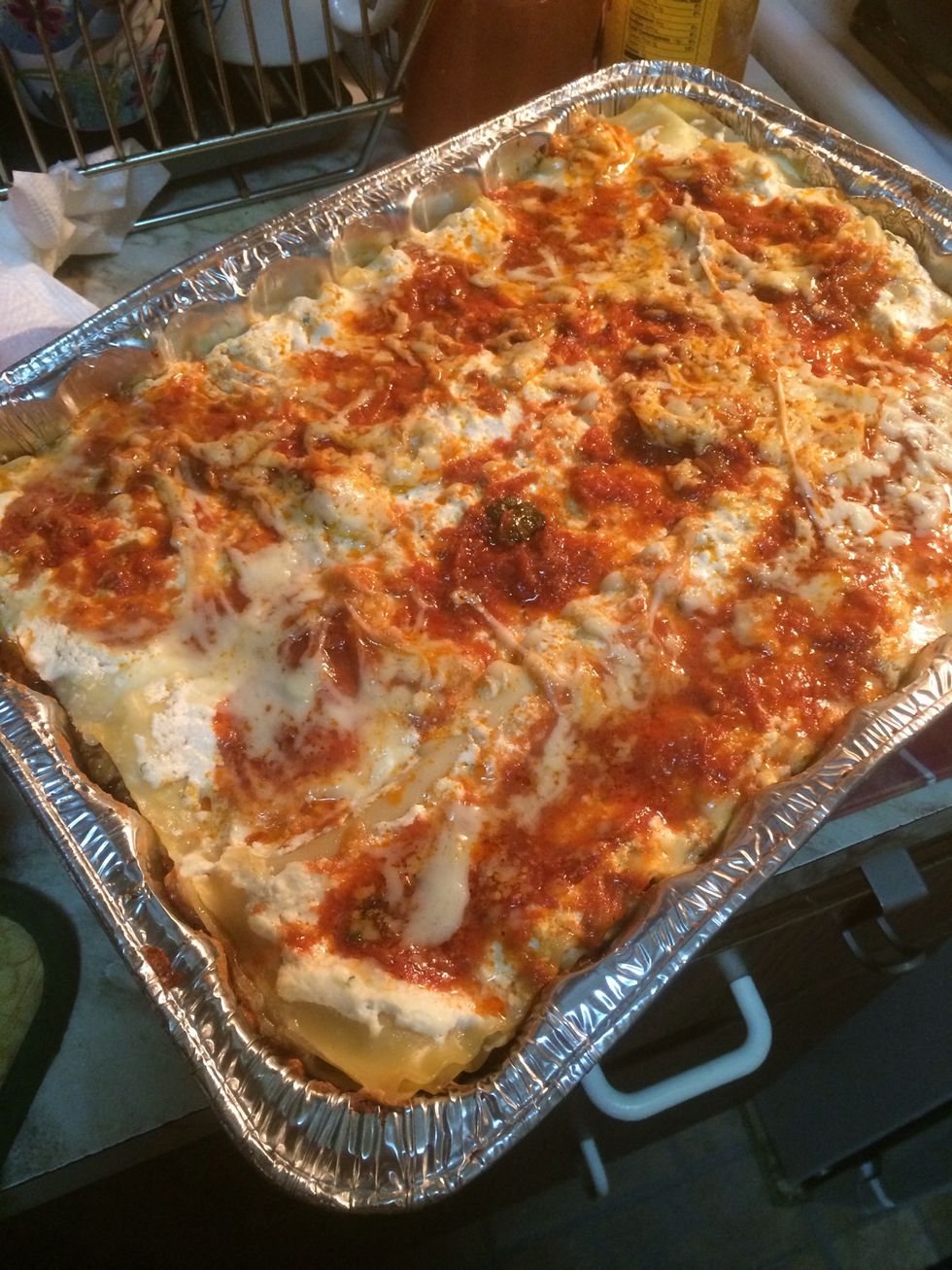 I removed the lasagna (I didn't even let it get browned, I was starving\u263a\ufe0f) & let it sit for about 10-20 min before cutting. Be gentle & patient if you cut into it too early the lasagna will fall apart