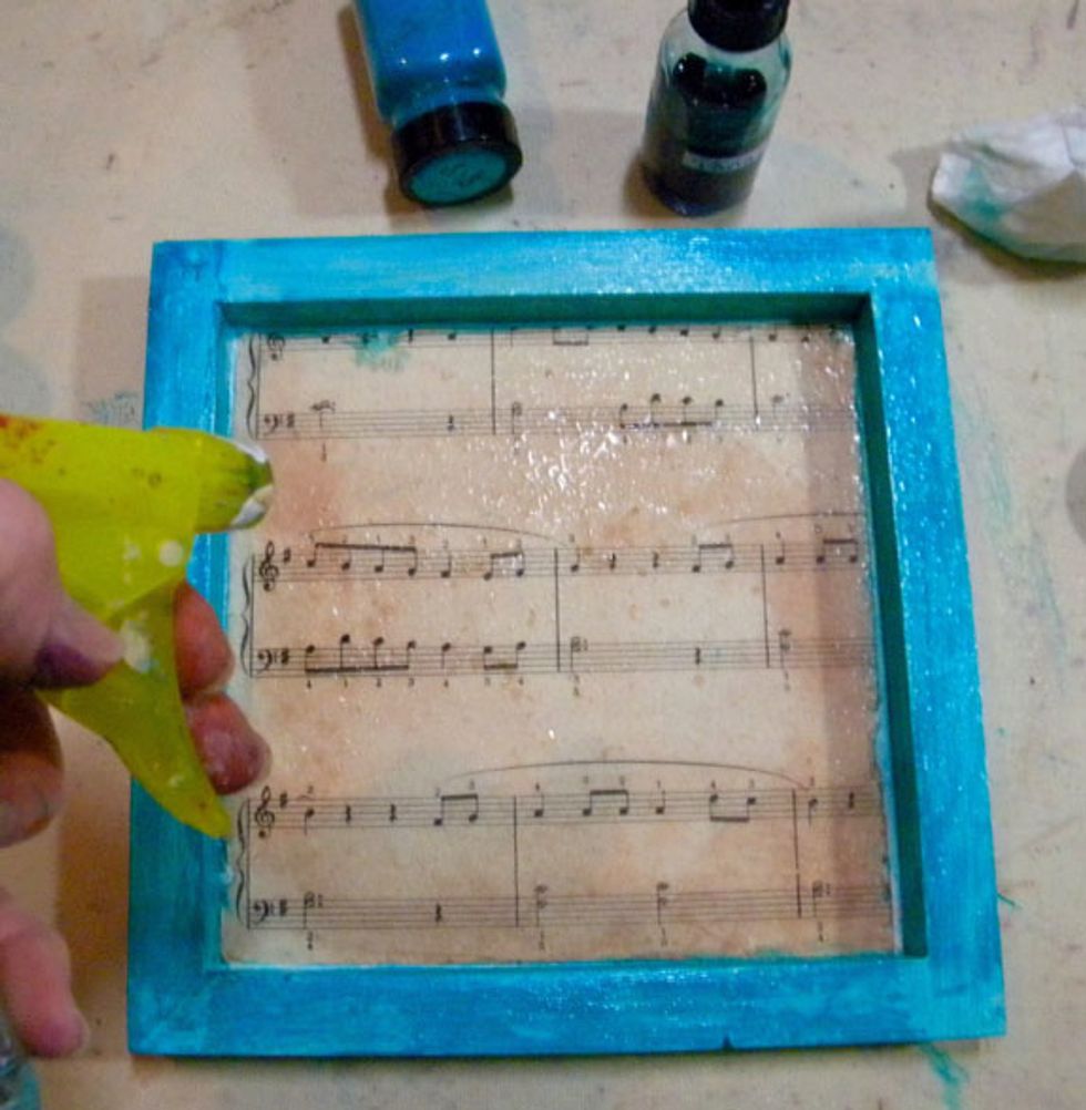 I repeated the same process with the turquoise one, first adding Fiji Velvet then Panache Minx.  I also repeated the water technique on this and the purple one.